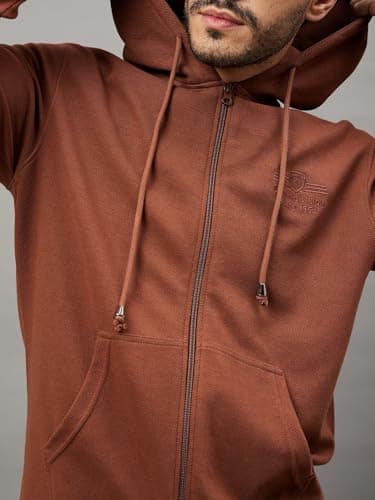 Club York Men’s Brown Zip Up Hoodie | Casual Full Sleeve Hooded Sweatshirt with Front Pockets | Cotton Blend Slim Fit Winter Wear | Stylish Solid Hoodie Jacket for Men_CY846 3