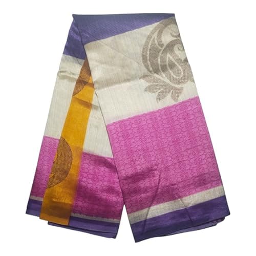 Saree for Women, Pink and Purple, Woven Floral and Scroll Pattern, Traditional Indian Ethnic Wear