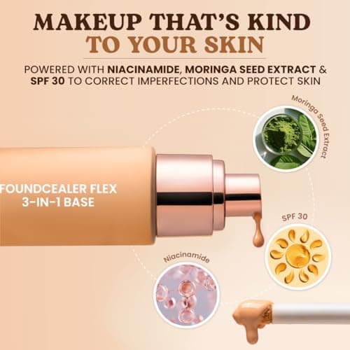 Typsy Beauty Foundcealer Flex 3-IN-1 Base with SPF 30, Moringa Oil & Niacinamide, Full coverage with Dual applicator Light Neutral 02 |40 g 5