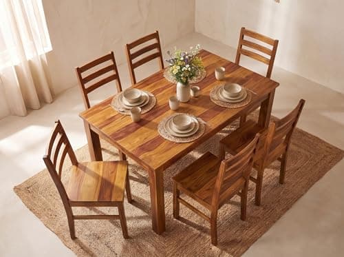 DecorNation Myra Solid Wood Dining Table Set 6 Seater for Home & Kitchen | Premium Wooden Dining Table with 6 Chairs | Natural Finish | Modern Dining Furniture 3