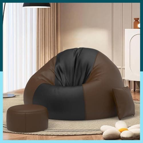 OHSTORE 4XL Faux Leather Bean Bag Cover Set with Matching Footrest and Cushion – No Filling, Great for Home, Office, and Gaming Lounge, Brown & Black (Only Cover)