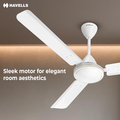 Havells Mozel XP 1200mm Ceiling Fan, Best in Class Base Fan with High Air Delivery, Energy Saving & 100% Pure Copper Motor | 2 Year Warranty | White 3