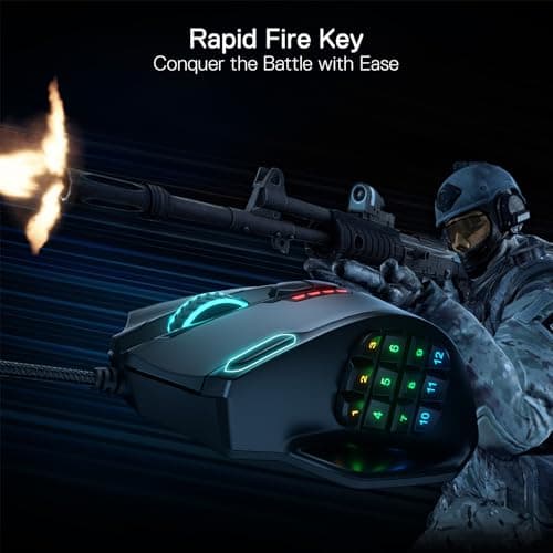 Redragon Impact M908 RGB LED MMO USB Mouse with Side Buttons Laser Wired Gaming Mouse with 12400 DPI, High Precision, 18 Programmable Mouse Buttons (Black) 5