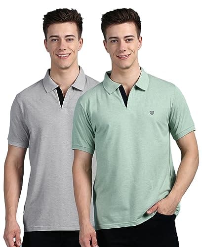 Lux Cozi Pack of 2 Grey Melange and Mint Green Regular fit Half Sleeves Polo Neck T-Shirt for Men | 100% Combed Cotton - Colour Fresh, Quick Dry, Ultra Soft (Size : X-Large)