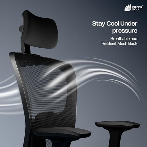 Green Soul Jupiter Superb | Ergonomic Mesh Office Chair for Work | 3 Year Warranty | Multi-Lock Synchro Tilt Recline Mechanism | 2D Armrest | Adjustable Lumbar | High Back | Black 3