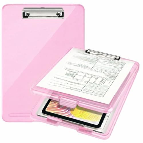 Yajnas A4 Size Clipboard with Storage Box | 180° Foldable Exam Pad & Writing Board | Heavy Duty Plastic File Folder with Pen Holder & Paper Storage for Students, Office & Field Use (Baby Pink)