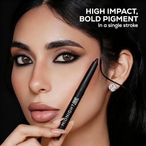 RENEE Midnight XXL Kajal | Black Kohl Pencil with Built-in Sharpener | Waterproof, Smudge-proof, 24Hr Long-Lasting | Ultra-Rich Pigment, Smooth Glide | 1.5g 5