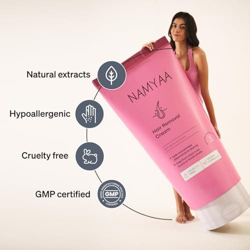Namyaa Hair Removal Cream for Intimate Skin with Free Vitamin C Serum, 60 gram, Pack of 3 2