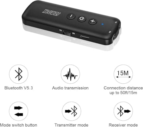 Bluetooth 5.3 Transmitter 3 in 1,Bluetooth Receiver,Wireless Adapter, Bluetooth Audio Adapter with 3.5mm AUX Stereo Output for TV, PC, car, Headset, Headphone, Earphone, Earbud 2