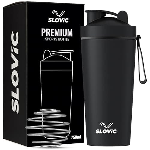 SLOVIC Steel Shaker For Gym [750 ML] | Gym Bottles For Men | Gyms Shaker for Men | Odor Free Protein Shaker Bottle For Protein Shake, Leakproof Stainless Steel Shakers Bottle For Exercise | Black