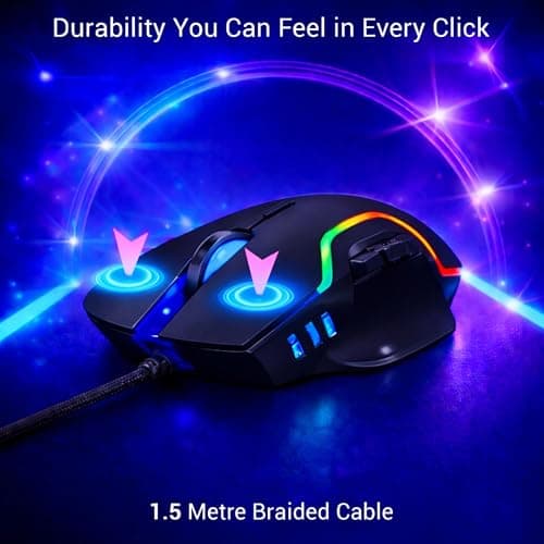 Ant Esports GM320 RGB Wired Gaming Mouse, 12800 DPI Optical Sensor, 8 Programmable Buttons with Rapid Fire, Ergonomic Design, RGB Lighting, Braided Cable, USB Gaming Mouse for PC, Laptop (Black) 4