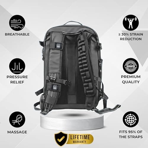 LITEWEIGH AIRBAG Shoulder Strap Pad | Ergonomic, Air Suspension Technology | Reduce Shoulder Strain by 30% | Adjustable Anti-Skid Design | Perfect for Backpacks, Cameras & More |25cm| Pack Of 1(Black) 2