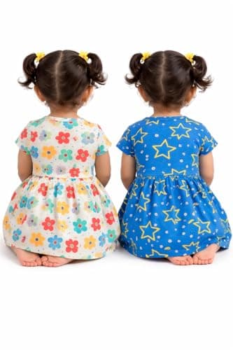 NammaBaby Baby Girls Cotton Frock Dress Pack of 2 | Soft & Breathable Summer Wear | Cute Printed Dresses | 2-3 Years 4