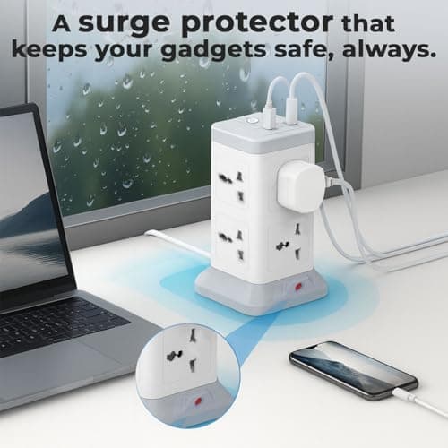 EMBOX 11 in 1 Cube Extension Board with USB Type C (2.4 A) (QC 3.0) | 2500W Extension Board with Switches | Extension Cord with 8 Universal Sockets Safety Shutter & Overload Protector, 2 Meter 5