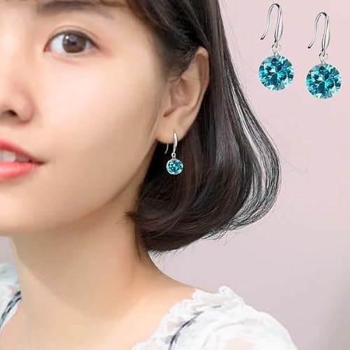 Nilu's Collection Enchanting Light Weight Cubic Zircon Crystal Drop Earrings for Women and Girls, for Daily Use, Office Use (Green) 2