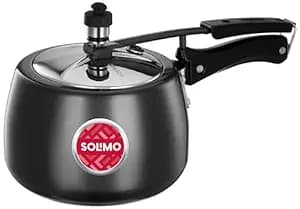 Amazon Brand - Solimo Hard Anodised Pressure Cooker With Stainless Steel Lid, 3 Liter|Induction and Gas Stove Compatible