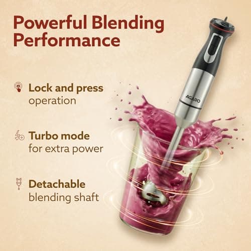 AGARO Grand 1000 Watts Hand Blender With Chopper, Jar & Whisker, 2 Variable Speed Modes & Speed Regulator, Stainless Steel Blades(Black) 5