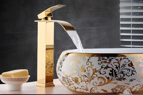 24x7 eMall Gold Waterfall Basin Tap Faucet MixerFor Bathroom Toilet Wash Basins Hot and Cold Water Golden Colour 12 Inch Height 5