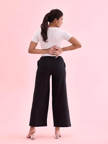 GO COLORS_Women_Linen Palazzo_Black_XL 5