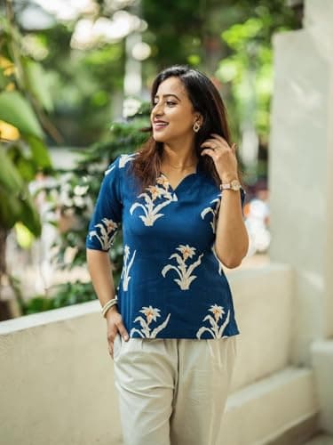 NEW FUSION FABRIC Women’s Casual Regular Fit Floral Print Top in Blue with Matching Pants – Stylish Ethnic & DaIily Wear Set (blue, S) 4