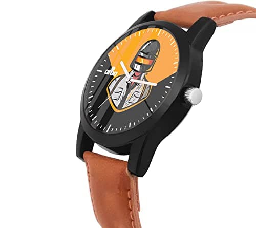 AROA Watch New Watch for Battleground Mobile India - Black and Yellow Black Metal Type Analog Brown Strap Watch Black and Yellow Dial for Men Stylish Watch for Boys 3