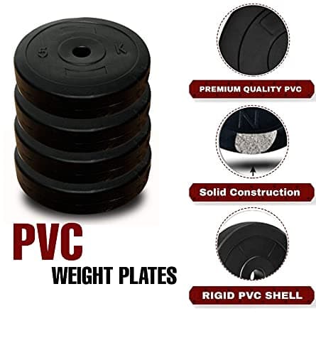 BULLAR Home Gym Set, 8kg to 20kg with 3 Straight Curl Rod and 2 Dumbbell Rods, Gym Combo, and Home Workout Equipments with PVC Weights Plates (16kg Set) 3