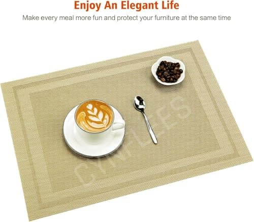 LARYNX Placemats for Dining Table Set of 6 | Placemats Table Mat PVC Material | Non-Slip Heat Resistant | Size 45 x 30cm (Gold) 2