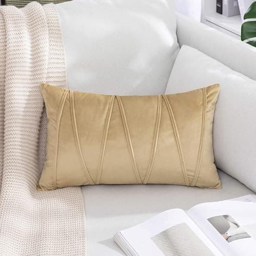 Khooti Velvet Striped Cushion Cover Pack of 1-16" x 20" / 41 x 51 cm | Wheat | Soft Pillow Covers Cushion Case for Sofa Bedroom Livingroom Chair Car, Cushion Cover with Zig Zag Pattern