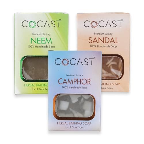 COCAST Premium Luxury Herbal Bathing Soap Bar | Neem, Sandal & Camphor | Handmade Herbal Soaps for Daily Cleansing | All Skin Types - 100g Pack of 3