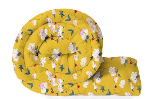 VAS COLLECTIONS 220 GSM Reversible Microfiber AC Comforter/Duvets for Mild Winter | All Season Single Size 3 Layered Quilted Blanket for Single Bed (230 cm x 150 cm, Floral, Yellow)