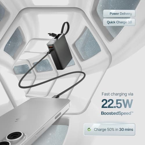 Ambrane 10000mAh Smallest Pocket Size Powerbank, Hanging InBuilt Type C Cable, 22.5W Fast Charging, Type C PD & USB Output for iPhone, Android Mobiles & Other Devices (MiniCharge 11, Black) 5