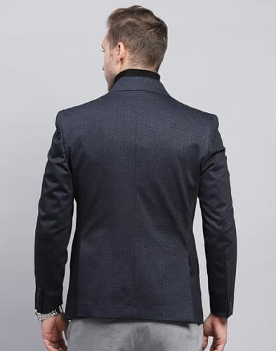 Monte Carlo Mens Navy Blue Self Design V Neck Full Sleeve Coat (223021019-1-38) 4