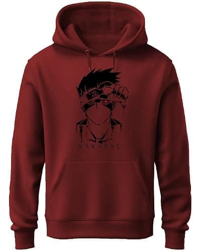 Khakey Hoodie for Mens | Anime Naruto Kakhashi Face Printed Trendy Stylish Hoodies for Men | Best Winter Wear Sweatshirt with Hood (in, Alpha, XL, Regular, Maroon_0801)