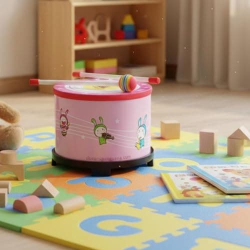 OJIVA® Early Education Cartoon Floor Drum Includes 2 Mallets Music Education Method Instrument Crisp Sound Children's Percussion Drum Sturdy for Toddlers 4