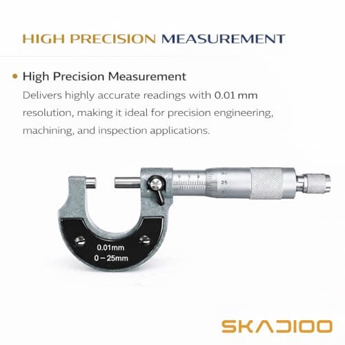 SKADIOO Micrometer 0-25mm, 0.01mm Precision Measurement Tool – Outside Micrometer with Ratchet Stop, Carbide Anvil, High Accuracy Machinist Tool for Metalworking & Engineering 3