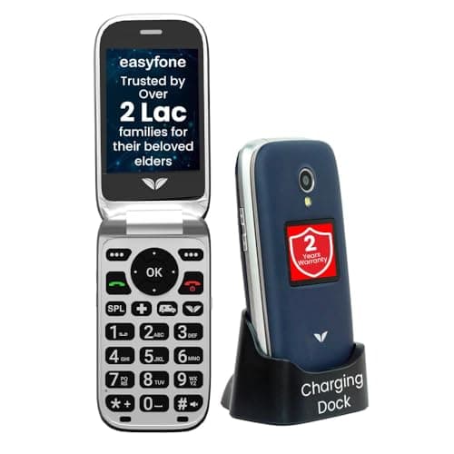 Easyfone Royale 4G Flip Phone for Senior Citizens | Loud Sound | 2.8" Big Screen | 2 Year Warranty | Dual Screen | Photo Speed Dial | Dock Charger | SOS Emergency Button | Remote App for CareGiving