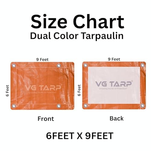VG Tarp 250 GSM HDPE Tarpaulin 6 X 9 Feet I Heavy-Duty Waterproof Non-Filler Sheet for Car Parking Shed, Tin Shed, Bike Cover, Outdoor Rainproof Tent, Garden, (Orange/White) 5