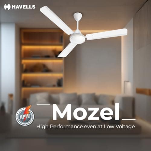 Havells Mozel XP 1200mm Ceiling Fan, Best in Class Base Fan with High Air Delivery, Energy Saving & 100% Pure Copper Motor | 2 Year Warranty | White 2