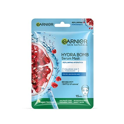 Garnier Skin Naturals, Serum Mask, Hydrating & Soothing, Hydra Bomb Pomegranate Mask, 1 pc, 28g