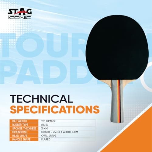 STAG ICONIC Tournament Table Tennis (T.T) Racket for Beginner | Advanced TT Racquets| Grip Designed Comfortable Wooden Table Tennis Bat | 6-Ply Plywood Blade | Black/Red 2
