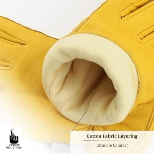 Jupiter Industries Heavy Duty Reinforced Leather Work Gloves for Adults, Palm Patch Safety Gloves for Gardening, Farming, Construction, Warehouse, Truck Driving & Yard Work | Yellow, Pack of 1 Pair 3