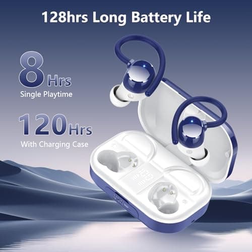 Wireless Earbuds, Bluetooth 5.4 Sport Headphones, 128H Playtime Over Ear Buds for Small Ear, Stereo Deep Bass, Sport Wireless Bluetooth Earphones, IPX7 Waterproof Running Headphones for iOS Android 2