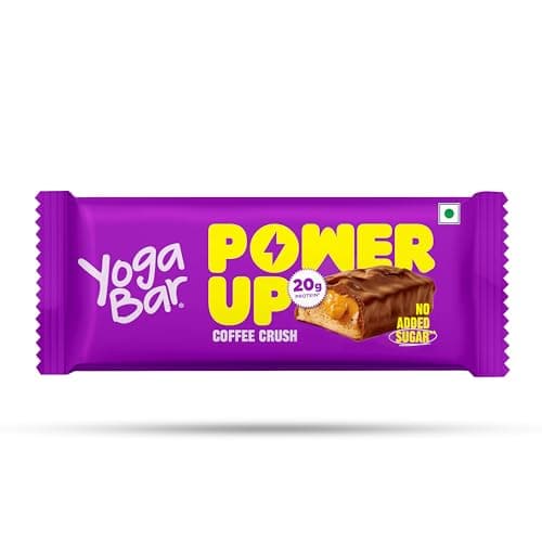 Yogabar Power Up 20g Protein Bar (1 Bar, Coffee Crush) | No Added Sugar Protein Bars | Premium High Protein Blend - Whey Protein Concentrate, Isolate, Peanuts & Soy | Healthy Protein Snacks
