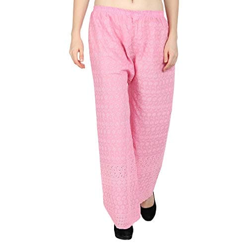 SriSaras Women's Premium Cotton Chicken Regular Fit Palazzo (M/L, Baby Pink)