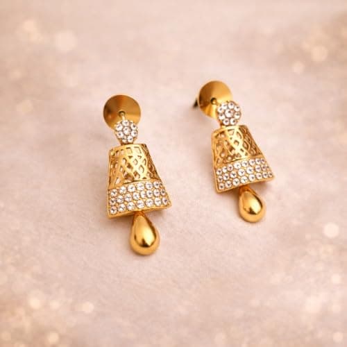 Dvina Glow Gold Plated Geometric CZ Necklace Set for Women | Lightweight Filigree Designer Jewellery with Earrings | Elegant Cubic Zirconia Necklace for Wedding & Festive Occasions 5