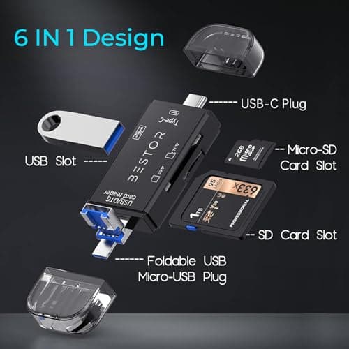 BESTOR Portable 3-in-1 Memory Card Reader OTG USB Type-C Micro USB SD Card Adapter Supports TF SD SDXC SDHC RS-MMC MMC Micro SDXC Cards for Phones Laptops Tablets (BST_3IN1_OTG) 3