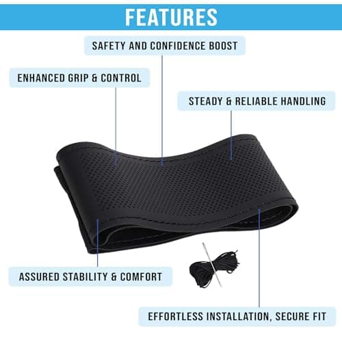 KINGSWAY® Car Steering Wheel Cover Sewable Compatible with Honda City (Year 2014-2016), Top-Notch PU Leatherite, Black Color with Black Thread, Pack of 1 with Sewing Needle and Thread 2