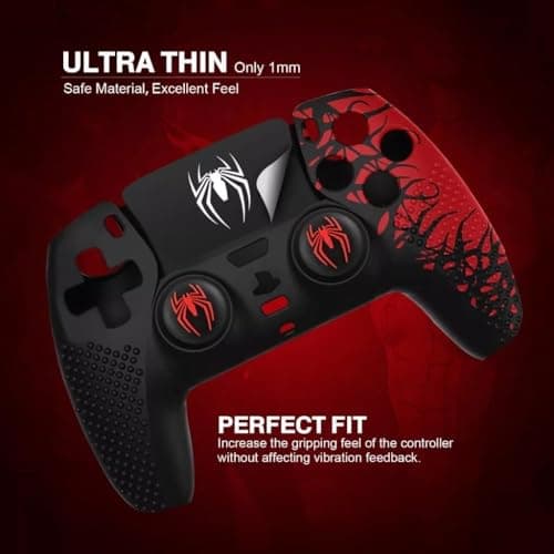 LATALI Silicone Cover Compatible PS5 Controller, Anti-Slip Silicone Skin & Grip Cover with Thumb Grips, Touchpad Sticker - Protective Case/ Non-Slip PS 5 Controller Accessories Kit (Spider-Man Edition 2