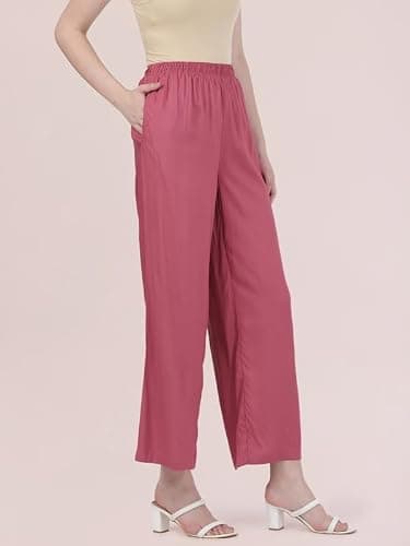 GO COLORS Soft Viscose Basic Palazzo Full Length for Women| Breathable, Mid Rise, Light Wine 3