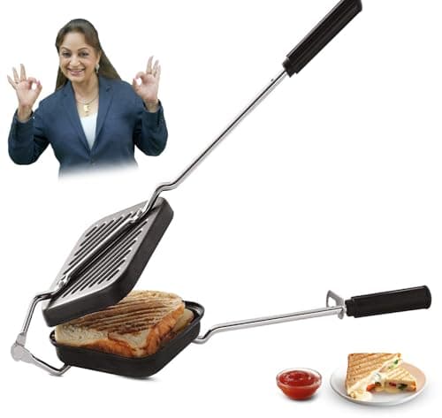PANCA Gas Toaster Grill Sandwich Maker | Cast Aluminium Non-Stick Coated Sandwich Griller with Long Handle | Portable Gas Sandwich Maker (Grill Toaster New)